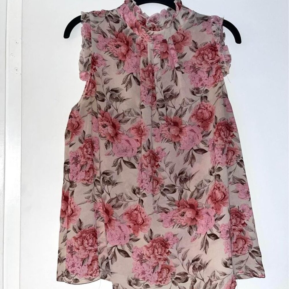 Rose Print Sleeveless Blouse, Size 12